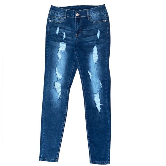 Muhadrs Distressed Women’s Jeans Skinny Fit Dark Blue Wash Size 8 - Picture 1 of 4